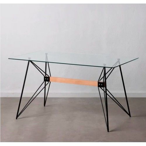 Mesa de jantar vidro temperado estilo retro metal cristal