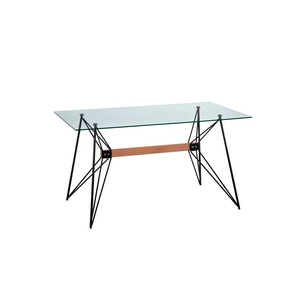 Mesa de jantar vidro temperado estilo retro metal cristal
