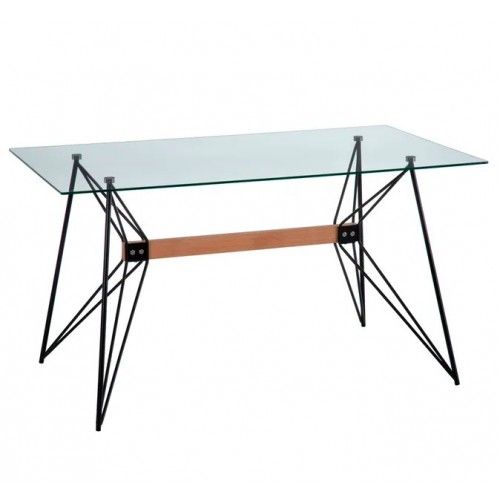 Mesa de jantar vidro temperado estilo retro metal cristal