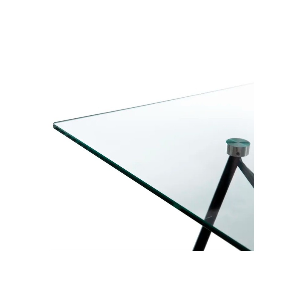 Table à manger verre trempé style rétro métal CRYSTAL