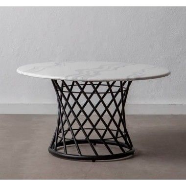 Table basse design ronde aspect marbre/métal noir 80cm CRYSTAL