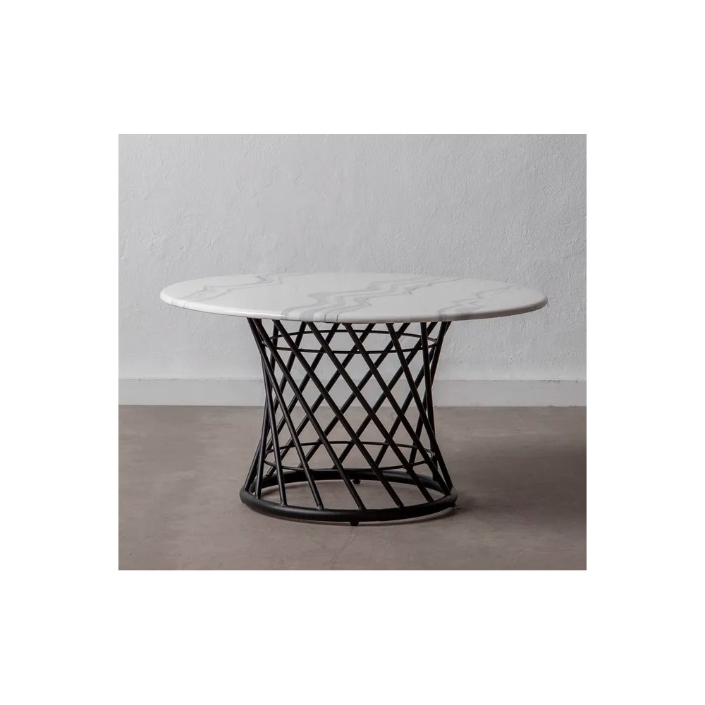 Table basse design ronde aspect marbre/métal noir 80cm CRYSTAL