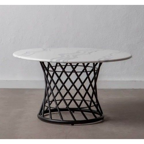 Mesa de centro redonda Design de mármore de projeto / preto metal 80cm cristal