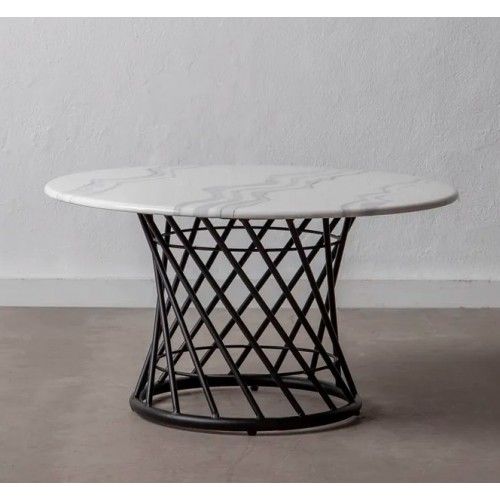 Round designer coffee table in marble/black metal look 80cm CRYSTAL