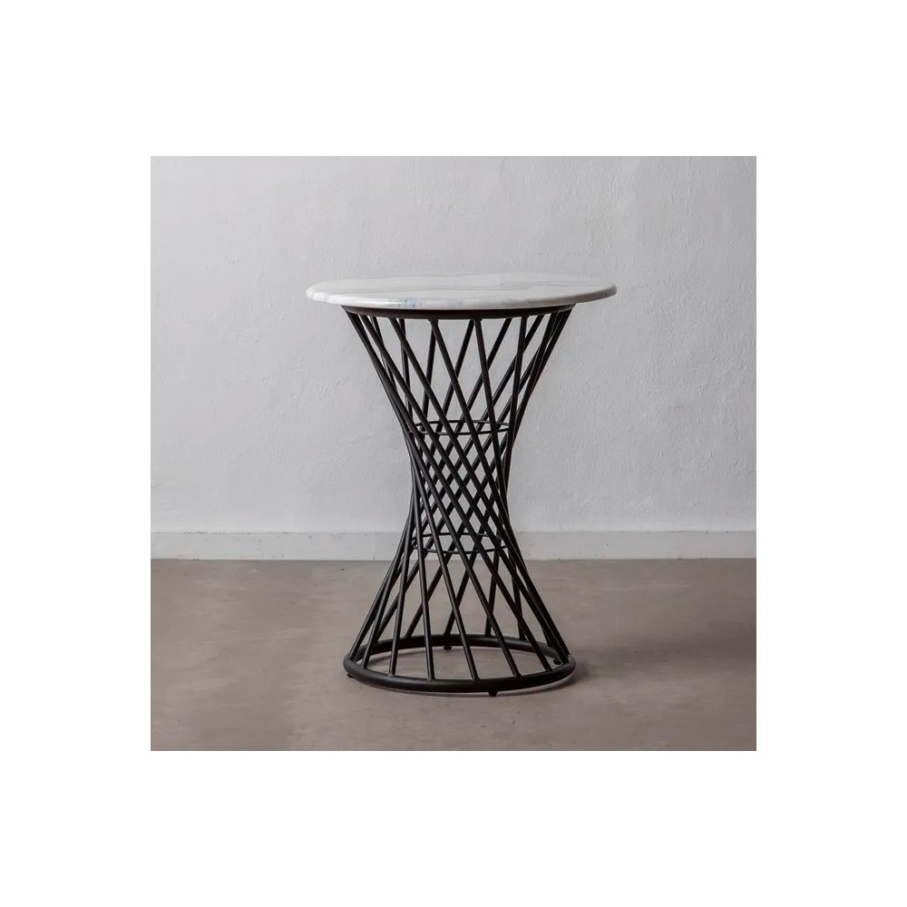 Designer side table marble look/black metal 60 cm CRYSTAL