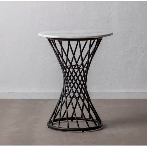 Designer side table marble look/black metal 60 cm CRYSTAL