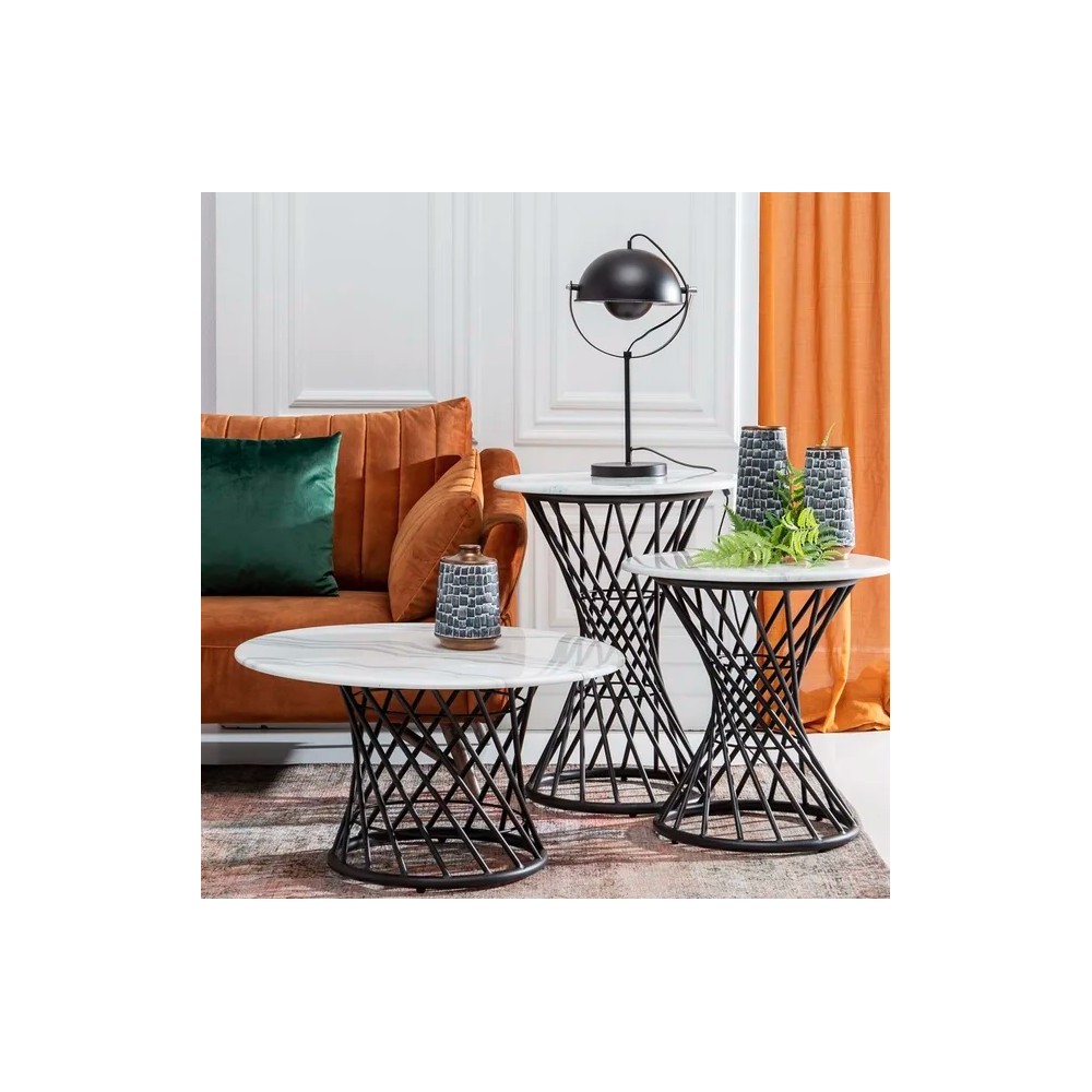 Table d'appoint design aspect marbre/métal noir 60 cm CRYSTAL