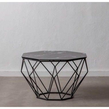 Side table black marble look glass/metal LOSANGE