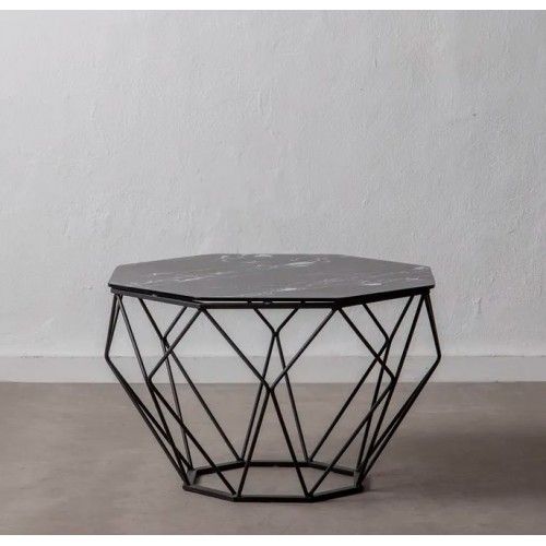 Side table black marble look glass/metal LOSANGE