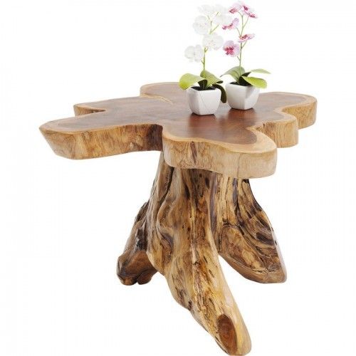 Mesa de centro NATURE raíz natural de teca KARE Design — presentación con planta decorativa