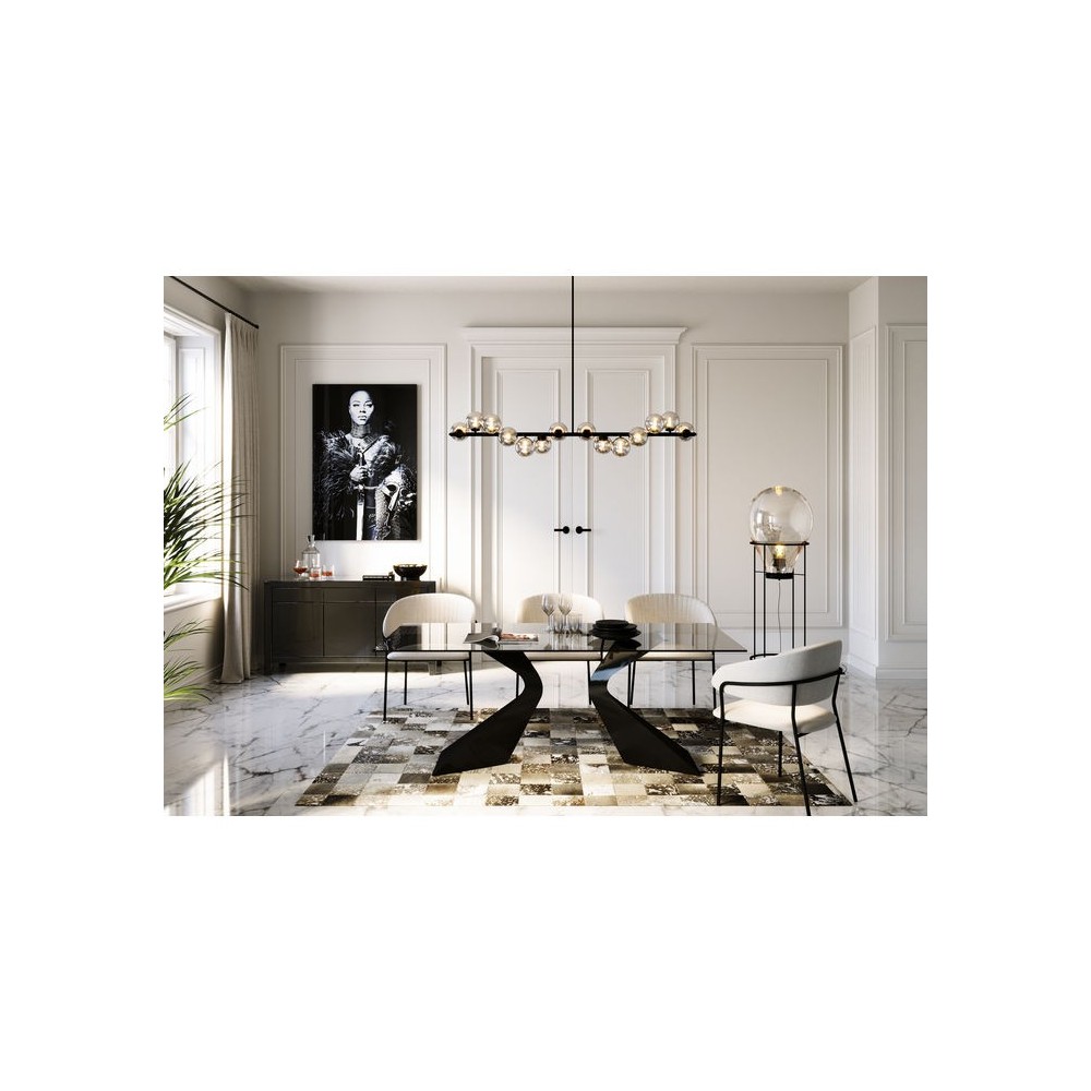 Black tempered glass dining table 200 cm GLORIA