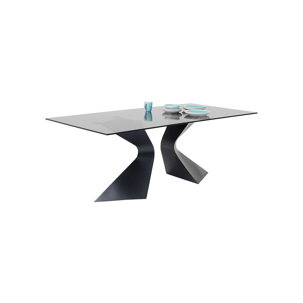 Black tempered glass dining table 200 cm GLORIA