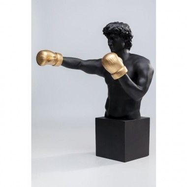 Decoratief beeld BALBOA zwarte bokser met gouden handschoenen KARE Design — driekwartaanzicht
