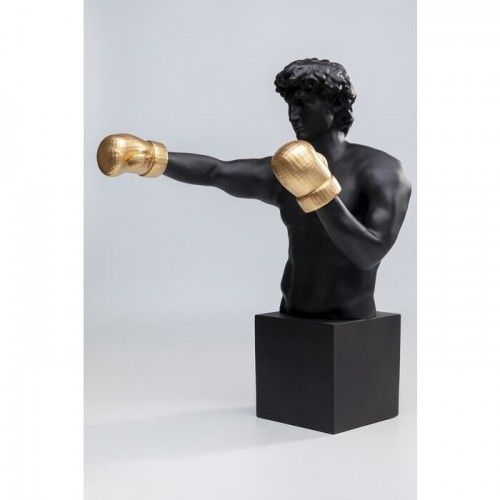 Escultura decorativa BALBOA boxeador negro con guantes dorados KARE Design — vista tres cuartos