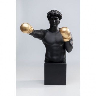 Decoratief beeld BALBOA zwarte bokser met gouden handschoenen KARE Design — driekwartaanzicht 2