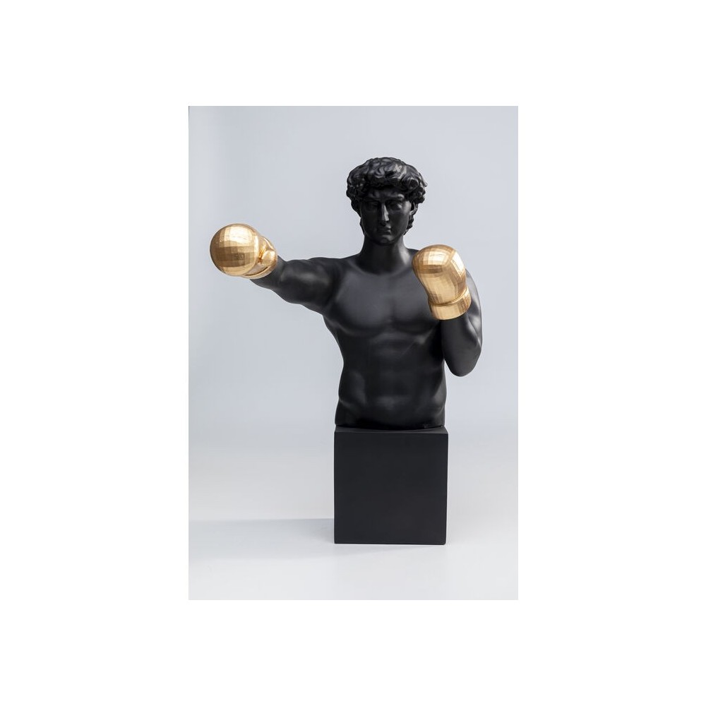 Escultura decorativa BALBOA boxeador negro con guantes dorados KARE Design — vista frontal