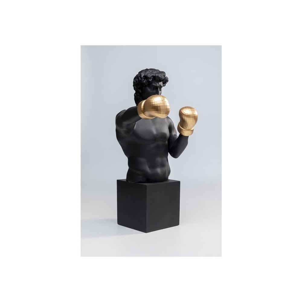 Scultura decorativa BALBOA pugile nero con guantoni dorati KARE Design — vista a tre quarti opposta