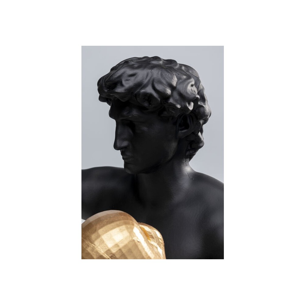 Escultura decorativa BALBOA pugilista preto com luvas douradas KARE Design — pormenor do relevo