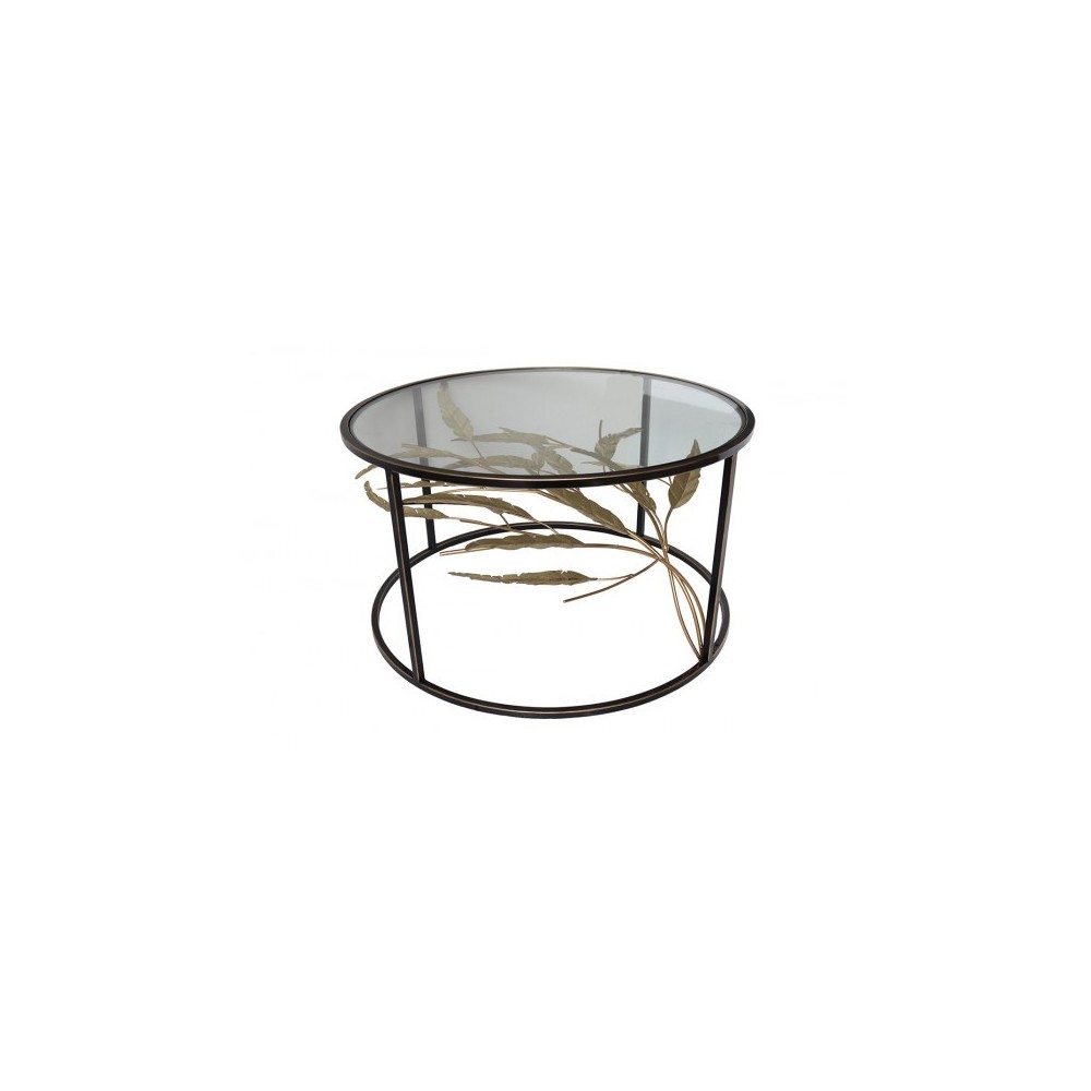 Mesa de café redonda folhagem 3d movimento preto ouro meto