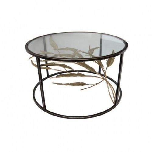 Mesa de café redonda folhagem 3d movimento preto ouro meto