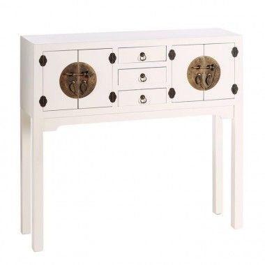 Console de madeira branca com 3 gavetas 4 portas orientam metal
