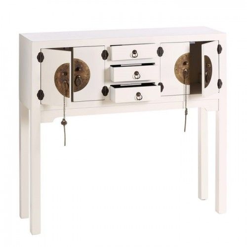 Console de madeira branca com 3 gavetas 4 portas orientam metal