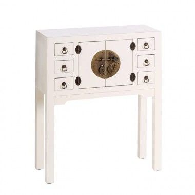 ORIENTE patterned white wood console 6 drawers 2 metal doors