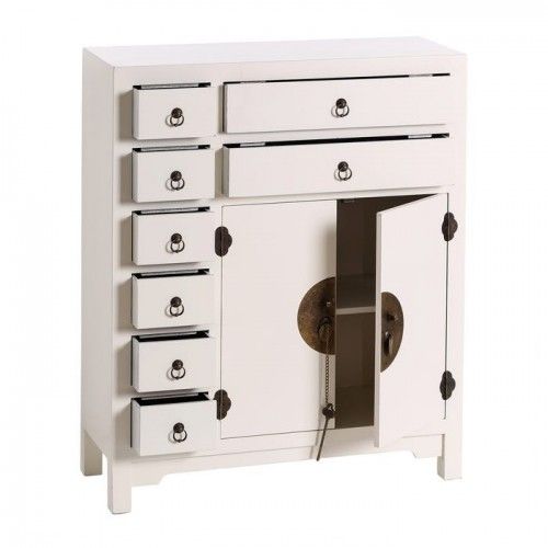 White wood sideboard with motifs 8 drawers 2 doors metal ORIGINAL