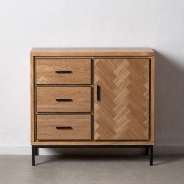 Ash wood/metal chest of drawers 3 drawers 1 door MESA