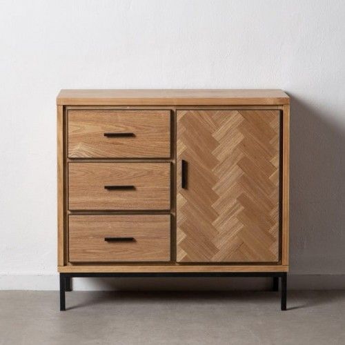 Commode bois de frêne/métal 3 tiroirs 1 porte MESA