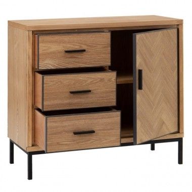 Ash wood/metal chest of drawers 3 drawers 1 door MESA