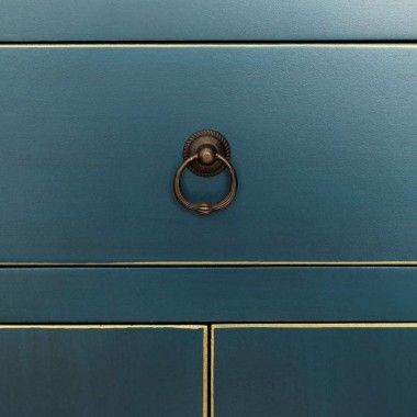 Blauer Holzschrank mit Mustern 2 Schubladen 2 Türen Metall ORIENTE