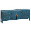 Blue wood tv cabinet with patterns 8 drawers 2 doors metal ORIENTE