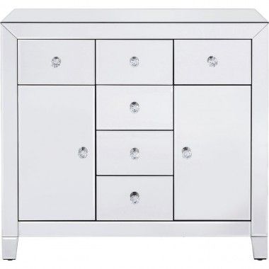Cômoda 2 Portas 6 Gavetas Efeito Espelho Luxo