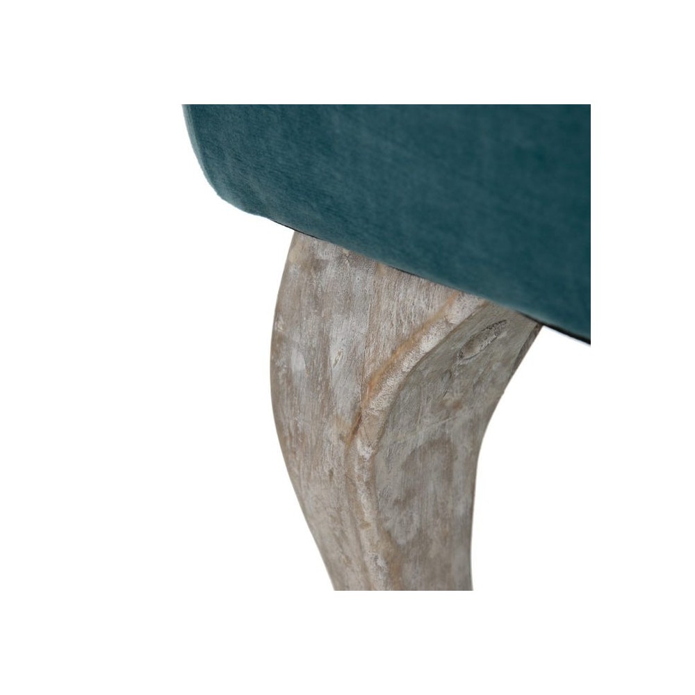 Banc capitonné tissu velours bleu bois XSPHERE