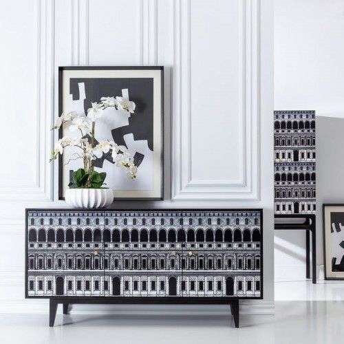 Black / Branco Impresso Bahut Gabinete