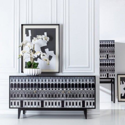 Credenza stampata in bianco/nero CABINET