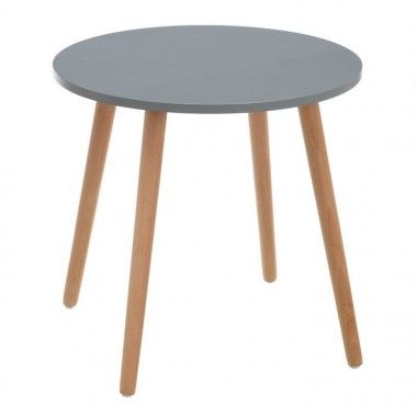 Mesa auxiliar redonda madera de haya gris natural 50 cm TROLLEY