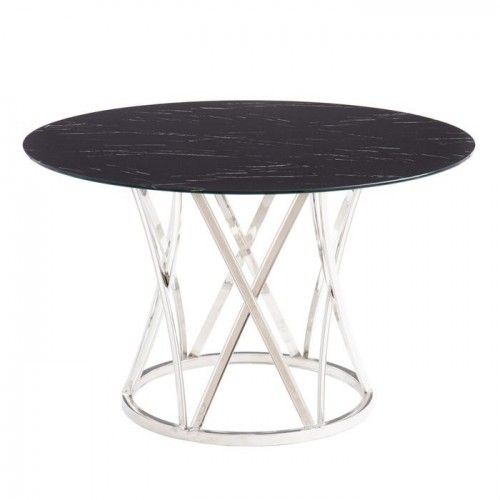 Round dining table tempered glass metal silver AUGUSTY