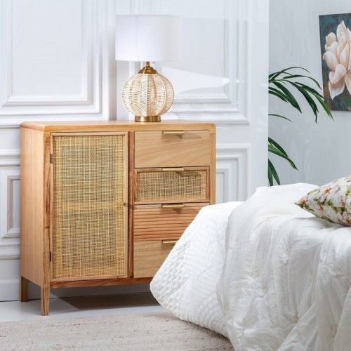 Rattan wood chest of drawers 4 drawers 1 door ASTA