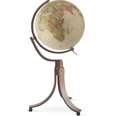 Globo Terrestre Pies de madera brillantes moldeados en ruedas Emily Antique