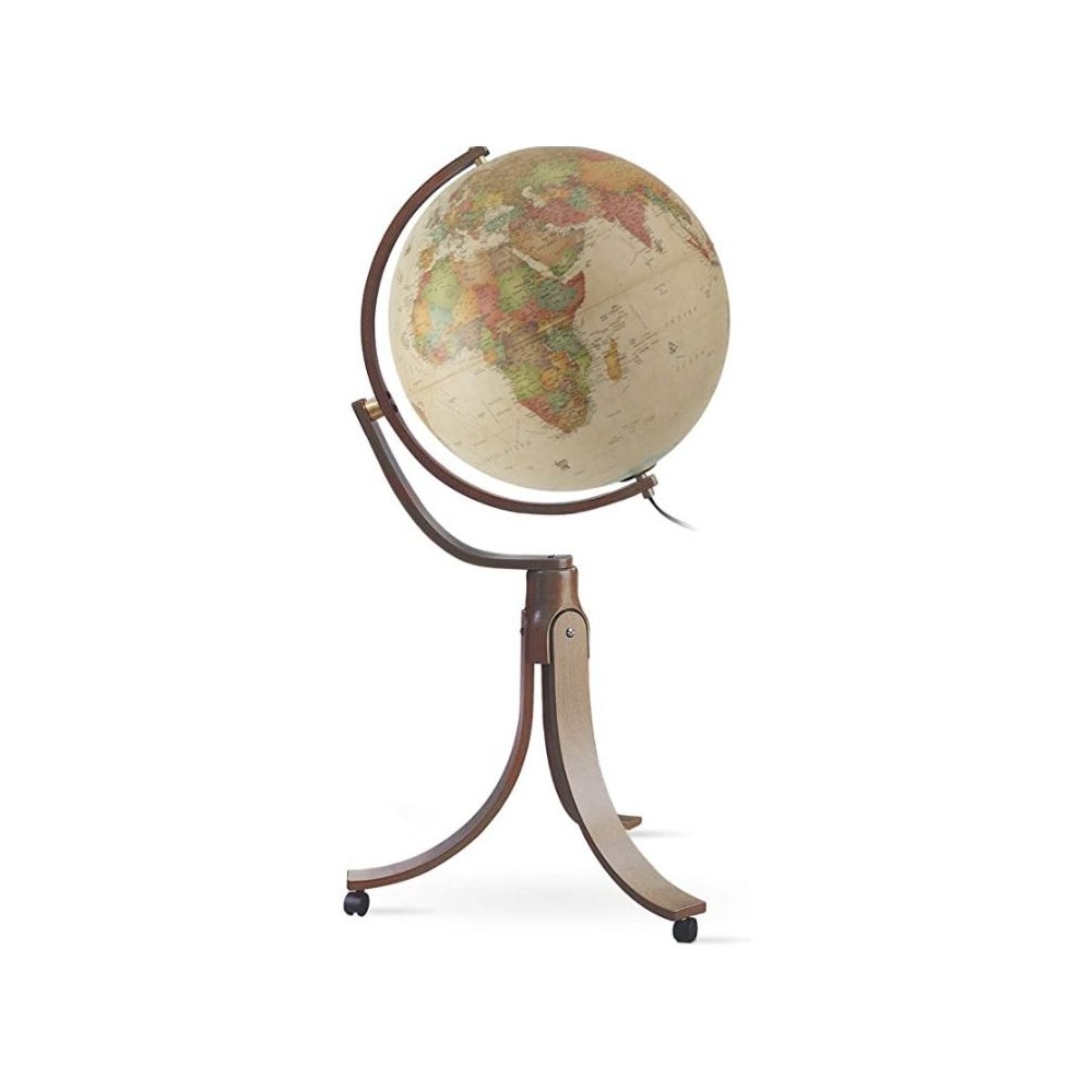 Terrestrial Globe Leuchtende Holzfüße auf Rädern geformt Emily Antique