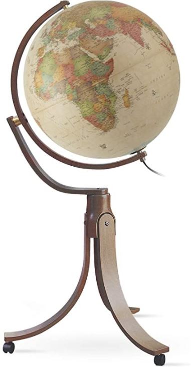 Globo terrestre luminoso de pé EMILY ANTIQUE mapa antigo NOVA RICO — vista a três quartos oposta