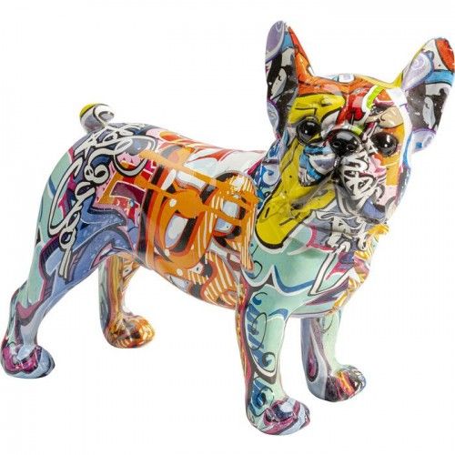 Escultura decorativa GRAFFITI DOG buldogue multicolor com 22 cm de altura KARE Design — vista frontal