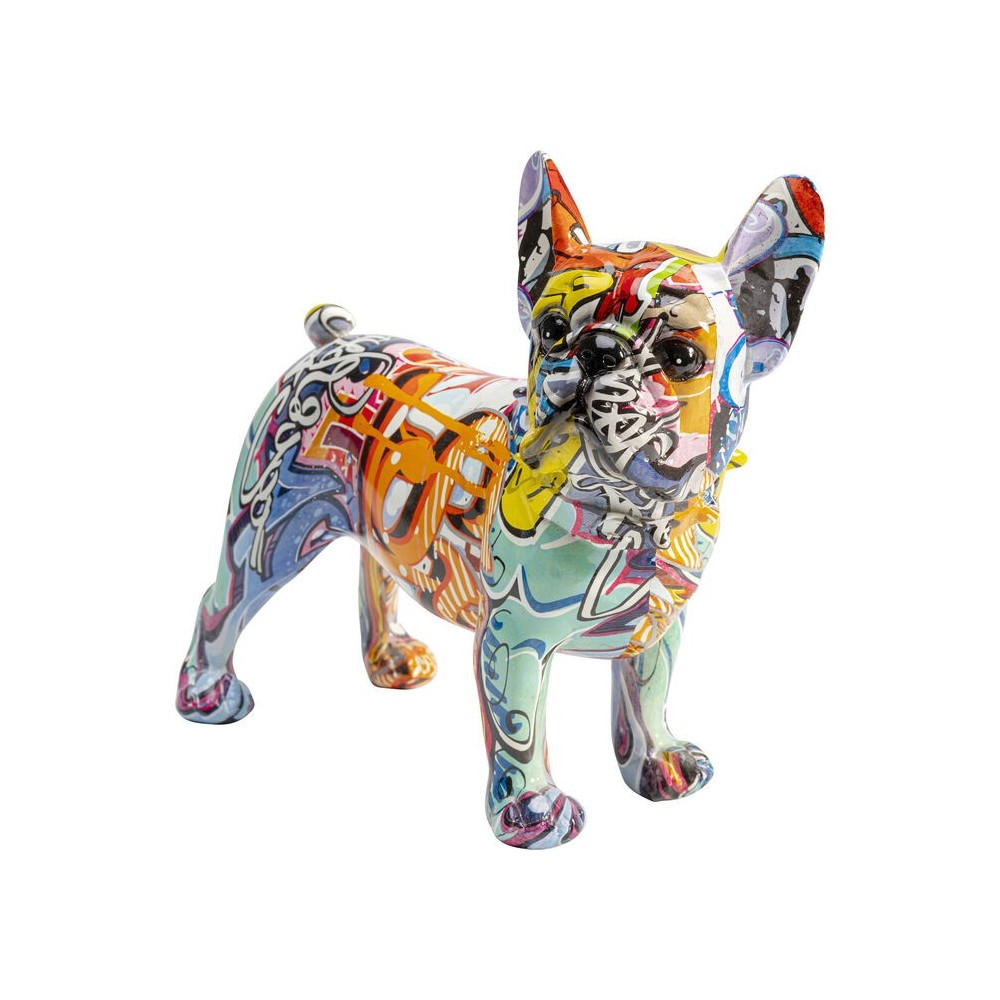 Escultura decorativa GRAFFITI DOG buldogue multicolor com 22 cm de altura KARE Design — vista a três quartos