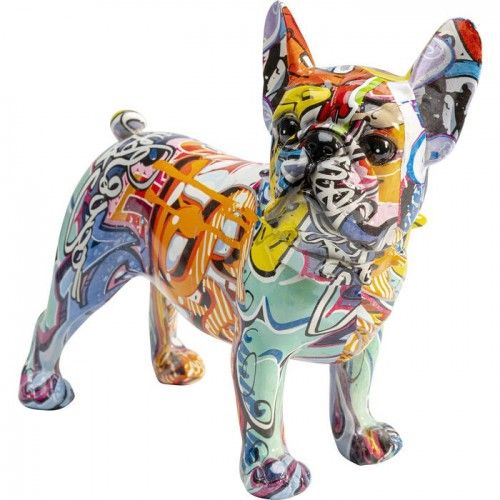 Escultura decorativa GRAFFITI DOG buldogue multicolor com 22 cm de altura KARE Design — vista a três quartos