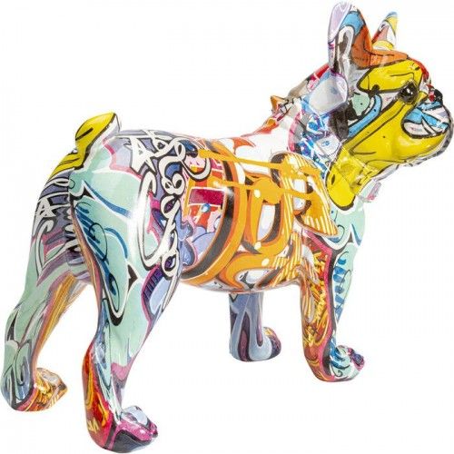 Decoratief beeld GRAFFITI DOG veelkleurige bulldog 22 cm hoog KARE Design — driekwartaanzicht vanaf andere zijde