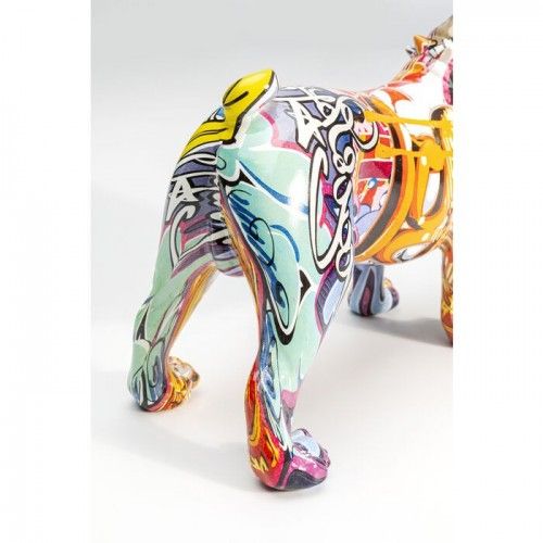 Escultura decorativa GRAFFITI DOG buldogue multicolor com 22 cm de altura KARE Design — pé visto de perto