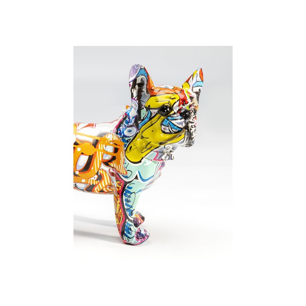 Escultura decorativa GRAFFITI DOG bulldog multicolor de 22 cm alto KARE Design — primer plano de la cara