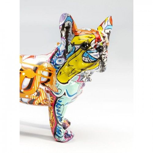 Scultura decorativa GRAFFITI DOG bulldog multicolore alto 22 cm KARE Design — primo piano del viso